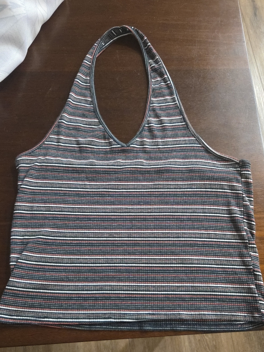American Eagle Outfitters Striped Ribbed Halter Tank - Black, White & Pink